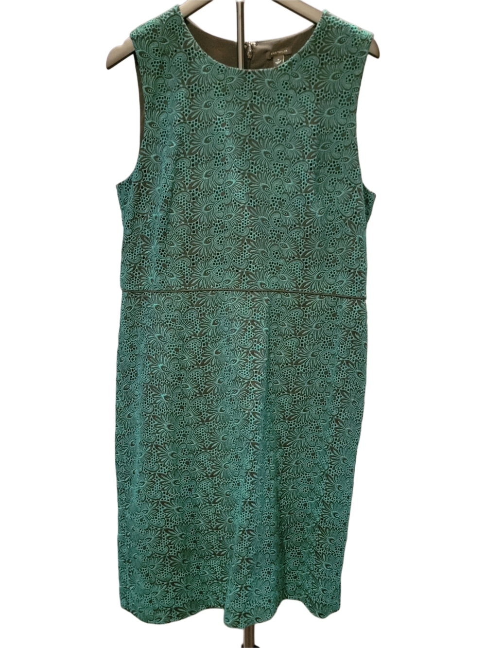 Ann Taylor Embroidered Lace Sheath Dress in Green Eden Size 14